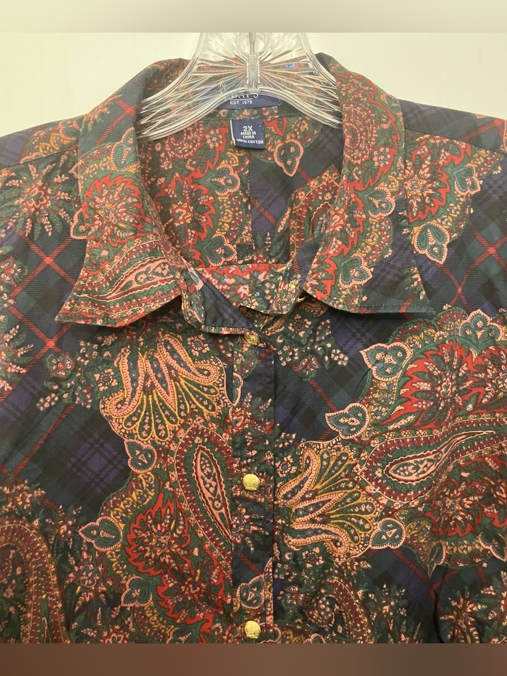 Chaps Paisley Tartan Plaid Button Down Shirt 2X 100% Cotton Preppy Classic - Picture 5 of 7